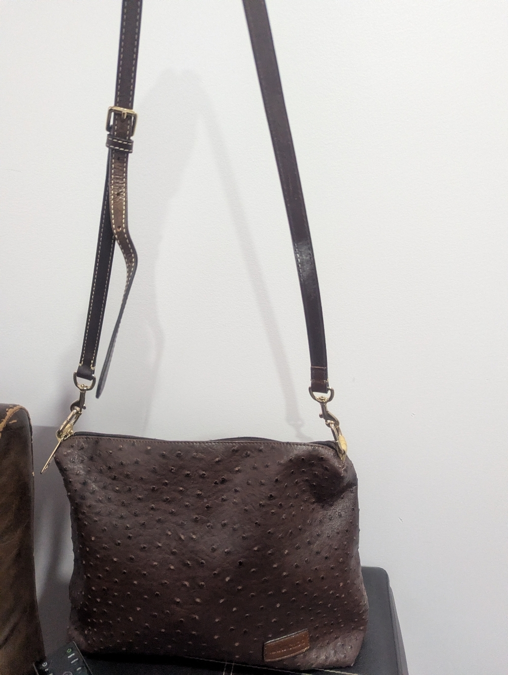 Jimmy Choo Dark Brown Ostrich-Texture Leather Crossbody Bag
